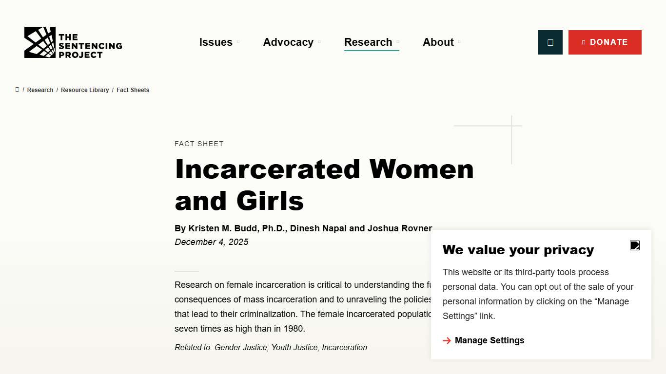 Incarcerated Women and Girls – The Sentencing Project